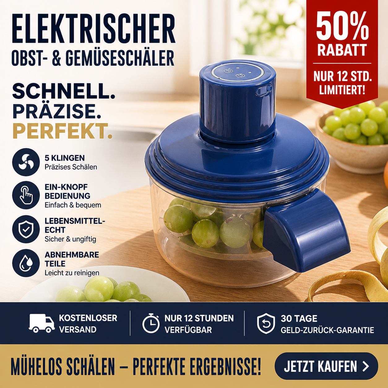 🎄✨50% RABATT! 🍇🧄 Transparenter elektrischer Obst- und Gemüseschäler – Schnell, einfach und effizient. Perfekt für die täglichen Küchenarbeiten!