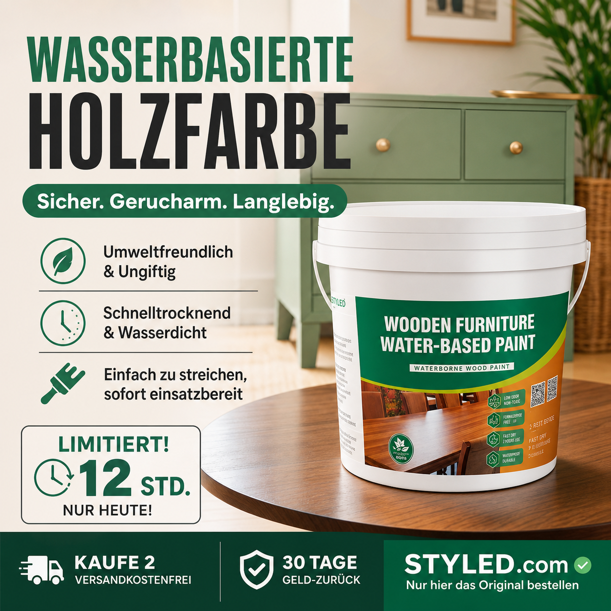 🔥 Heute -50 %! 🎨 Wasserbasierte Holzmöbelfarbe für neue Looks