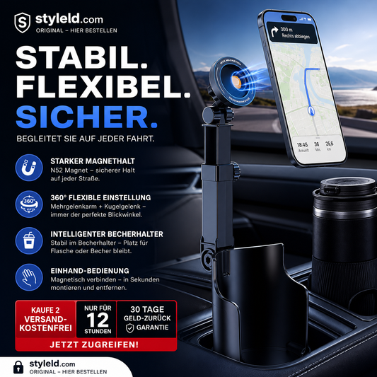Auto-Getränkehalter-Telefonhalterung – 360° verstellbar, starker N52-Magnet, Einhandbedienung, passend für alle Telefone, stabile Magnet- und Klemmmodelle für sicheres Fahren
