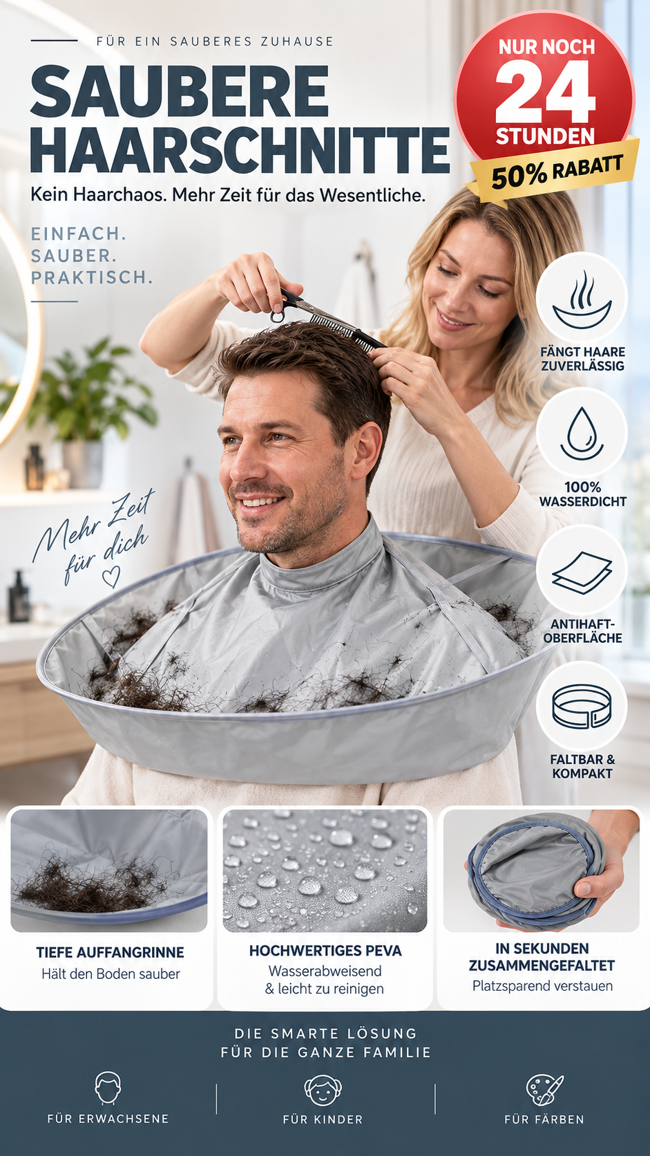 Atmungsaktiver Haarschneidecape – Integrierte Rille für saubere Schnitte, wasserdichte Oberfläche & antistatisches Gewebe für stressfreie Haarschnitte zu Hause -Gcom