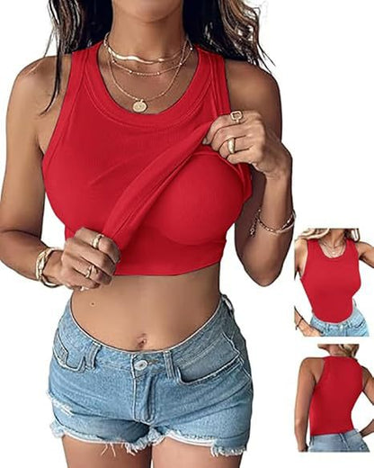 🔥 50% Rabatt!👚Geripptes Tanktop mit integriertem BH für Frauen